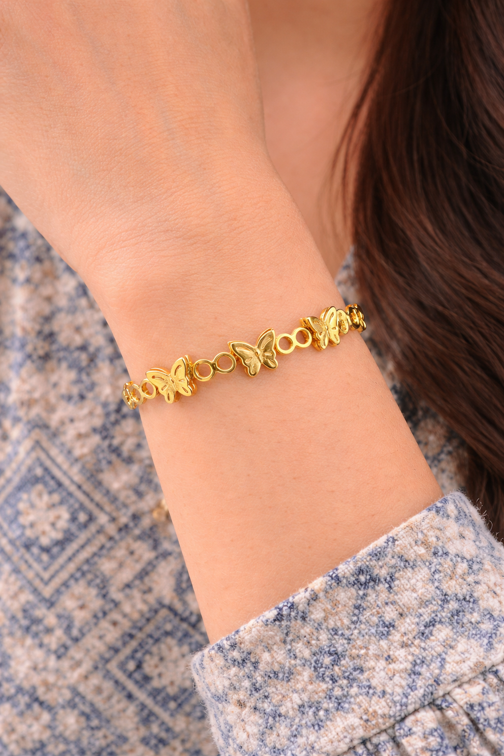Anti Tarnish Stainless Steel Butterfly Charm Gold Bracelet