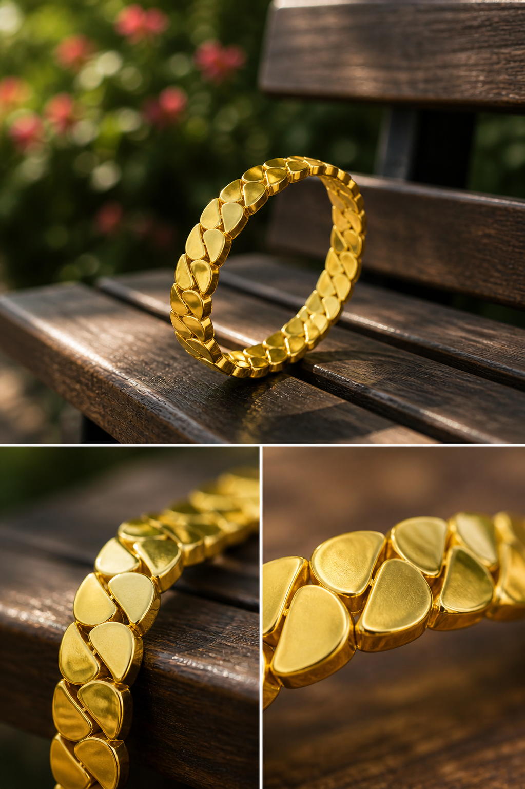 Golden Petal Link Anti Tarnish Stainless Steel Bracelet