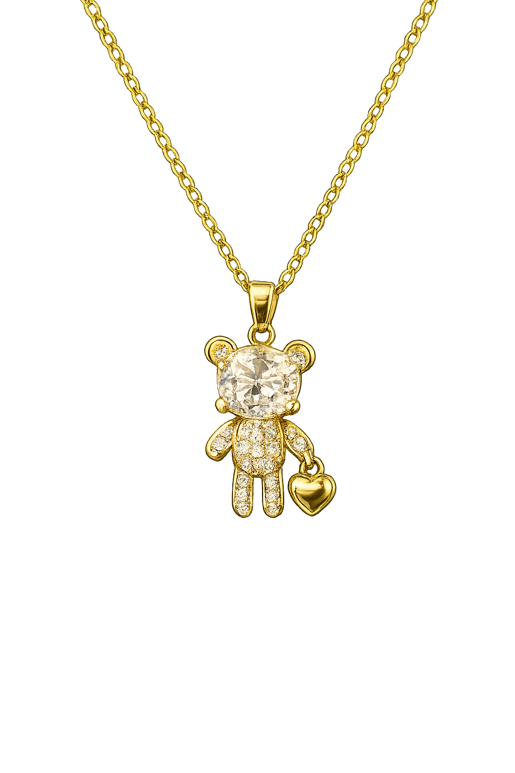 Golden Crystal Teddy Charm Anti Tarnish Stainless Steel Necklace