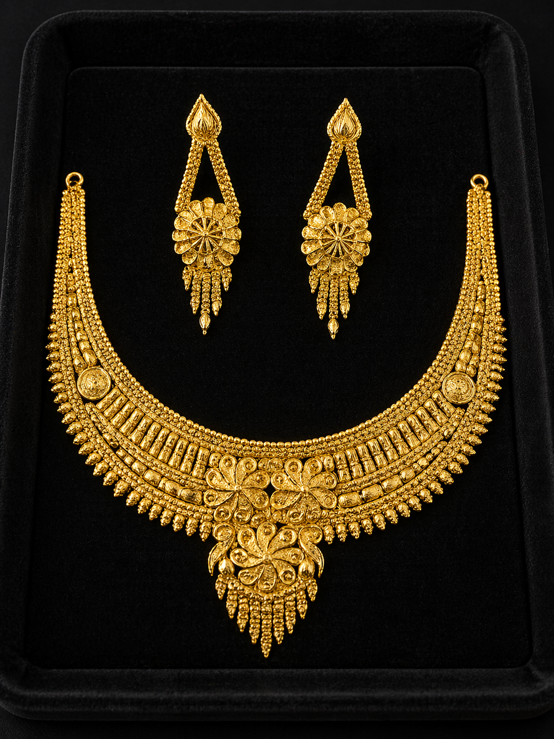 Traditional Gold-Plated Floral Meenakari Choker Set with Drop Earrings
