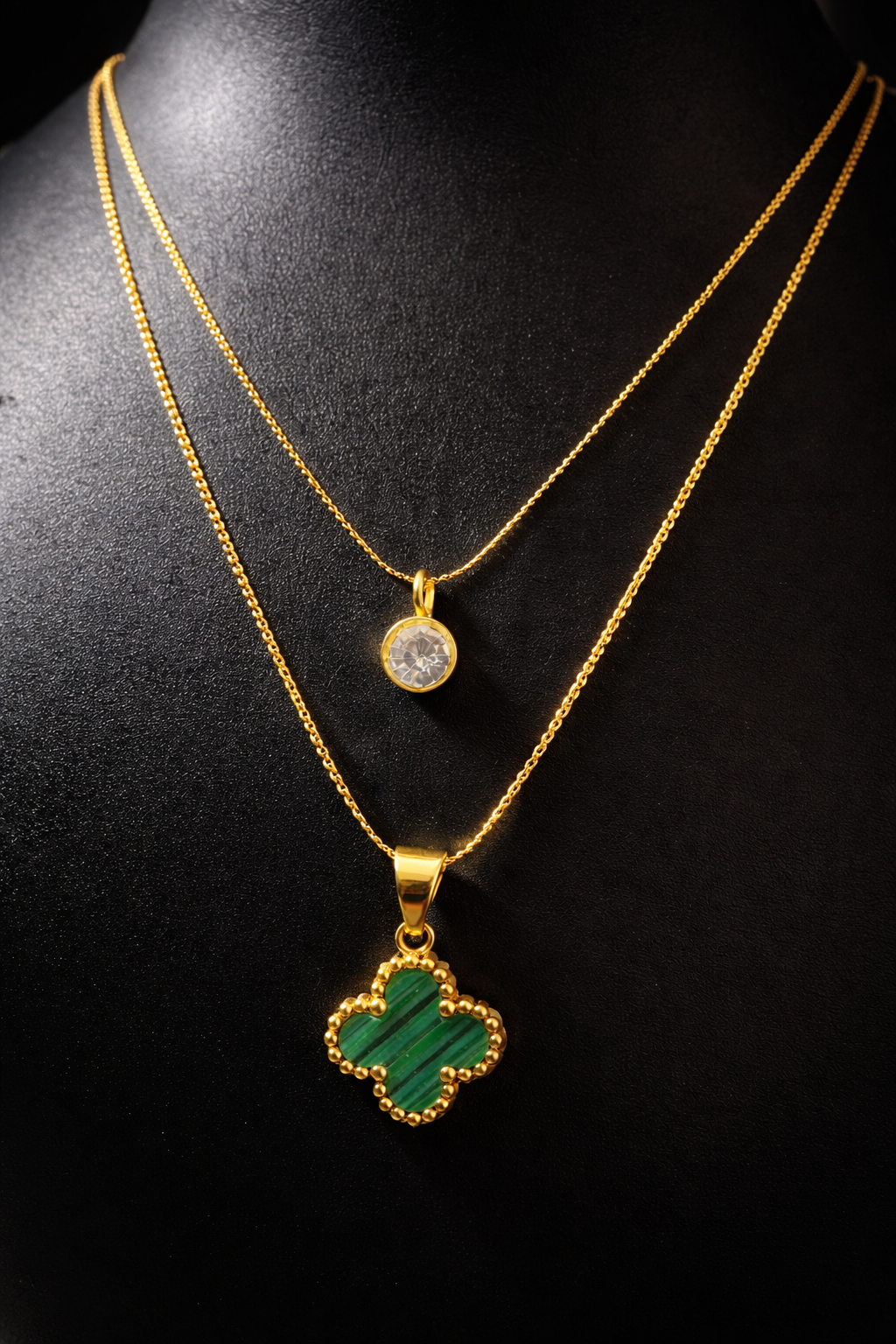 Elegant Dual Layer Anti Tarnish Stainless Steel Clover Charm Necklace