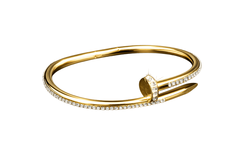 Premium Stainless Steel Anti Tarnish Gold Nail Designer Bracelet with Sparkling Stones