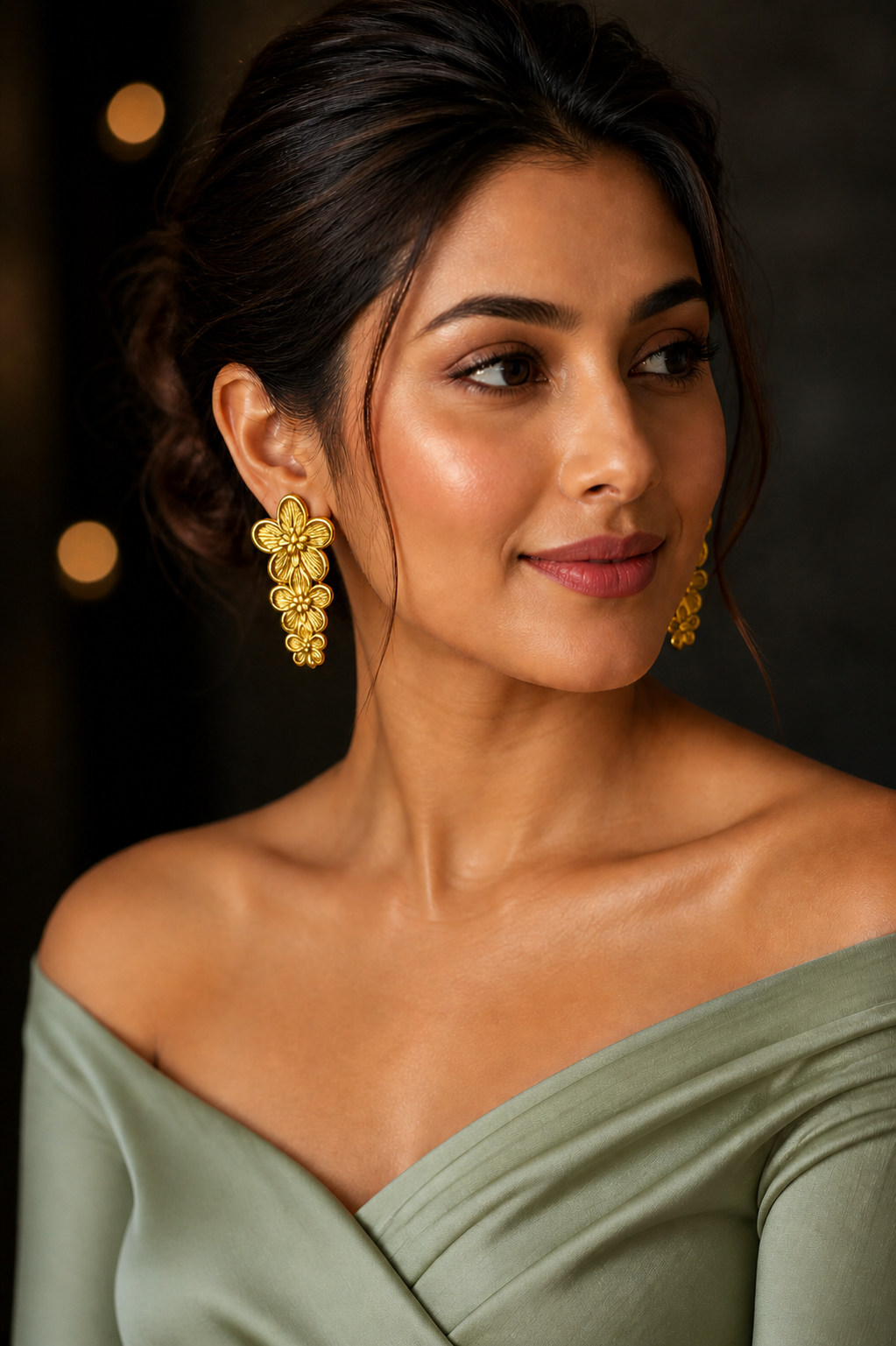 Golden Floral Cascade Earrings – Anti Tarnish Stainless Steel