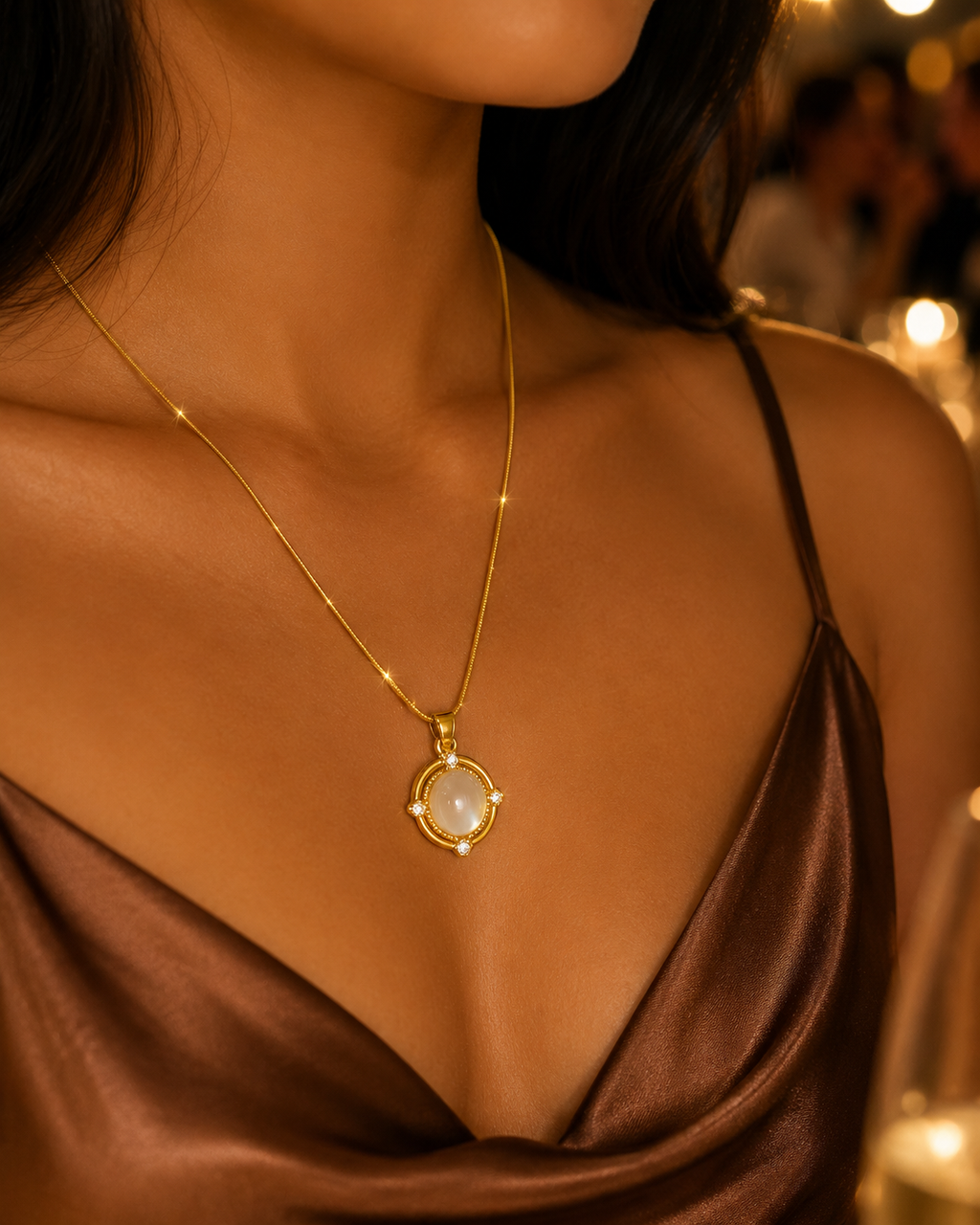 Luna Glow Anti Tarnish Stainless Steel Oval Pearl Pendant Necklace