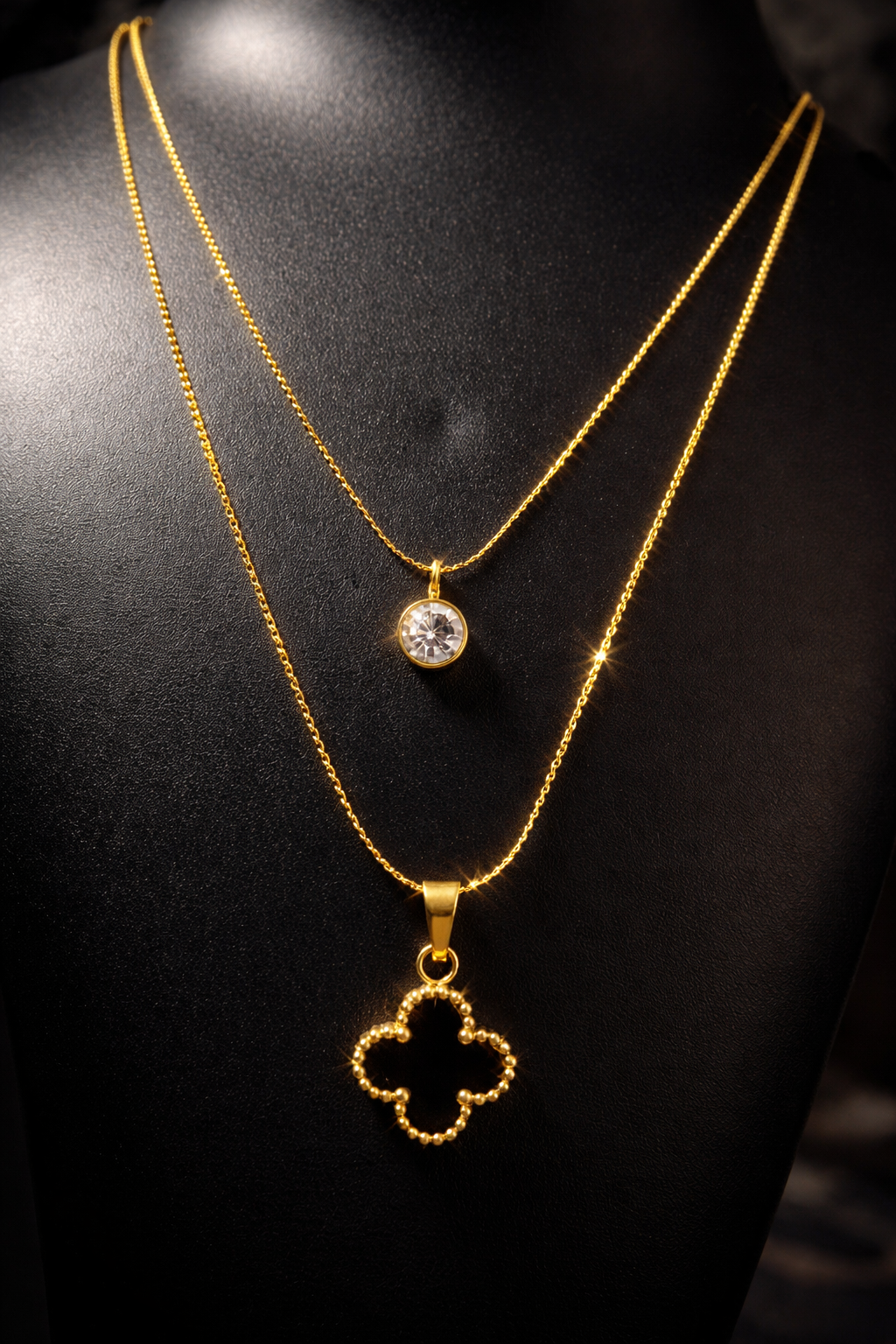 Elegant Dual Anti Tarnish Stainless Steel Charm Layered Necklace with Single lock