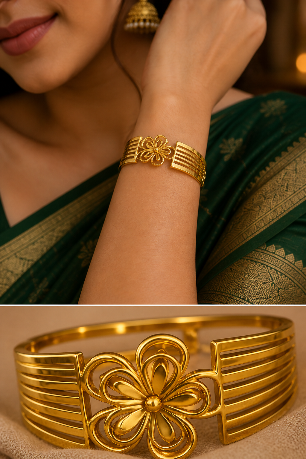 Floral Radiance Cuff Anti Tarnish Stainless Steel Bracelet