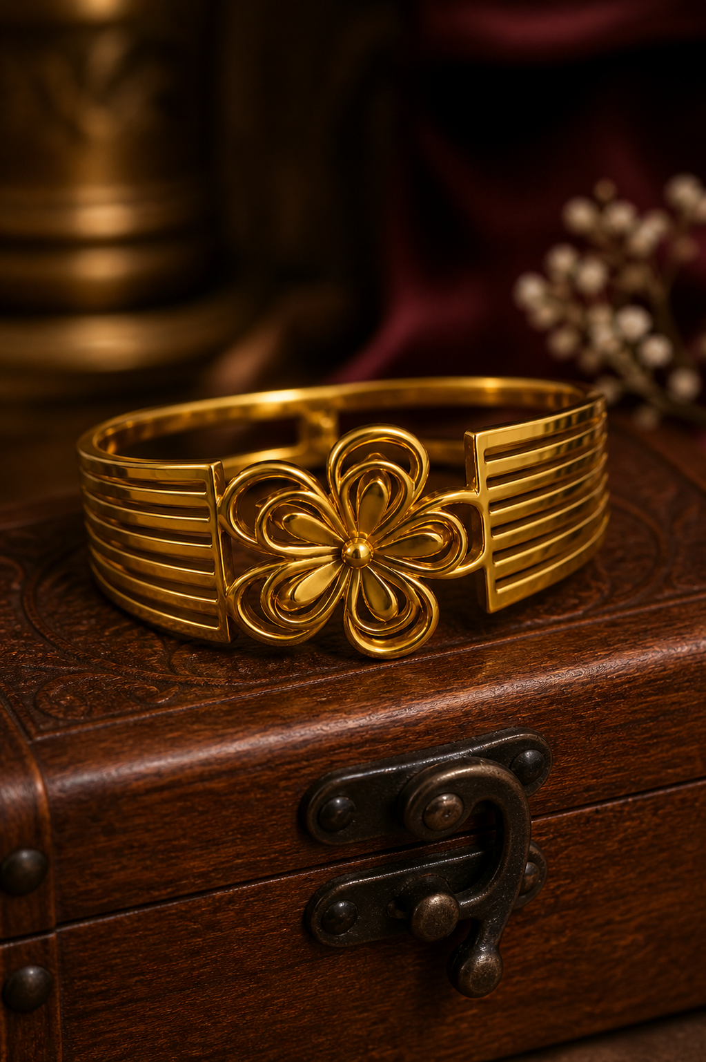 Floral Radiance Cuff Anti Tarnish Stainless Steel Bracelet