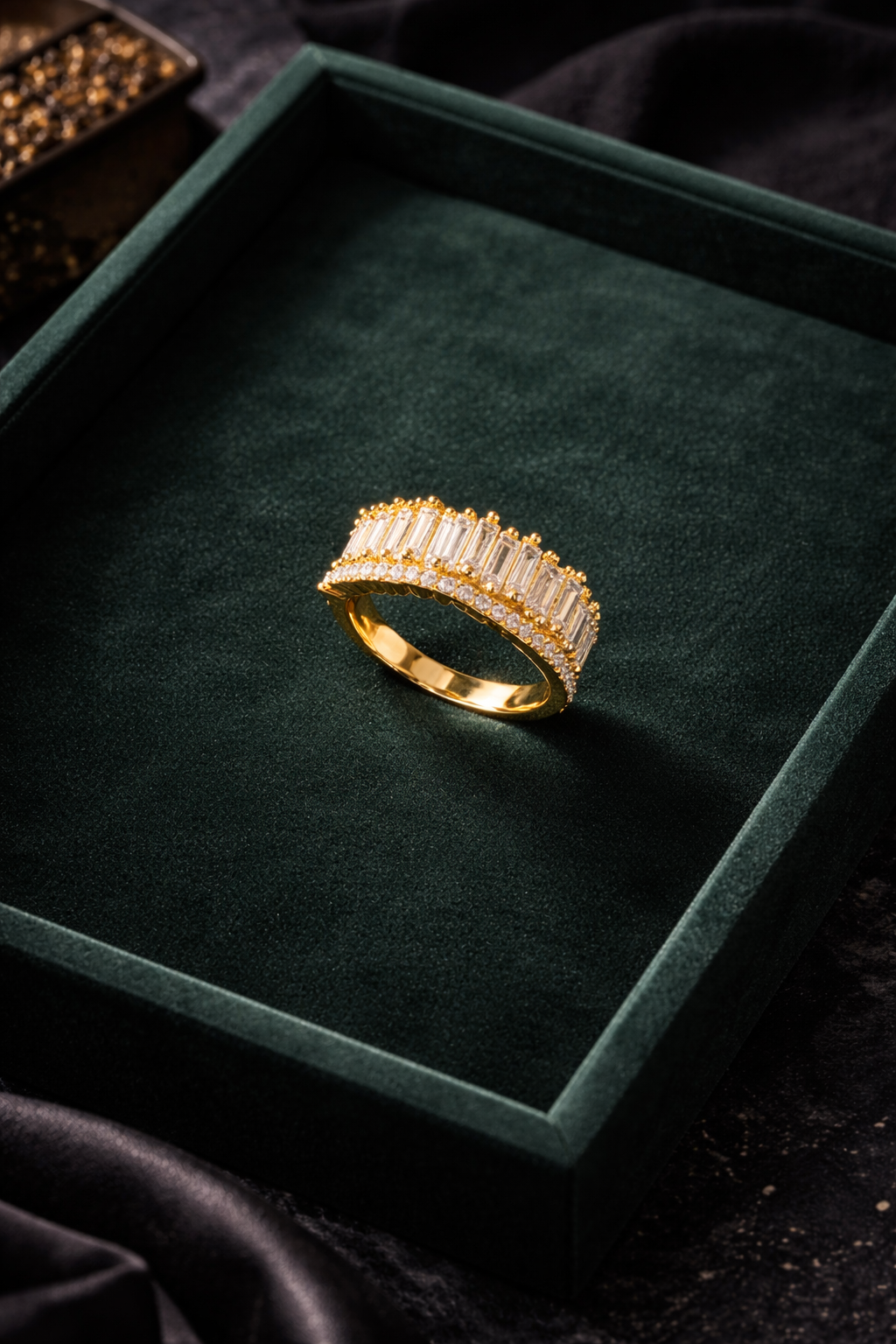 Opulent Crystal Line Anti Tarnish Stainless Steel Ring