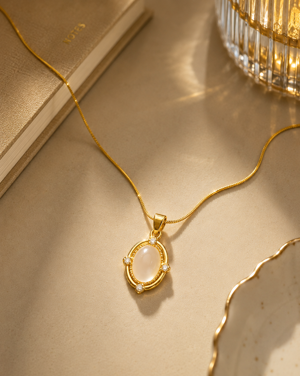 Luna Glow Anti Tarnish Stainless Steel Oval Pearl Pendant Necklace