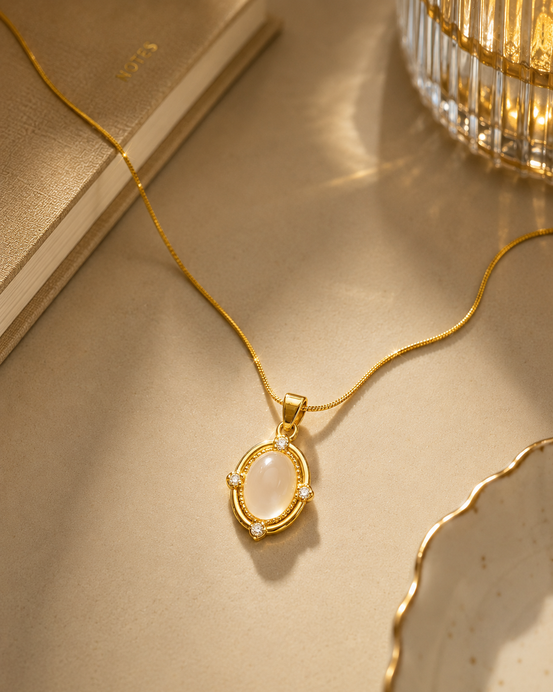 Luna Glow Anti Tarnish Stainless Steel Oval Pearl Pendant Necklace