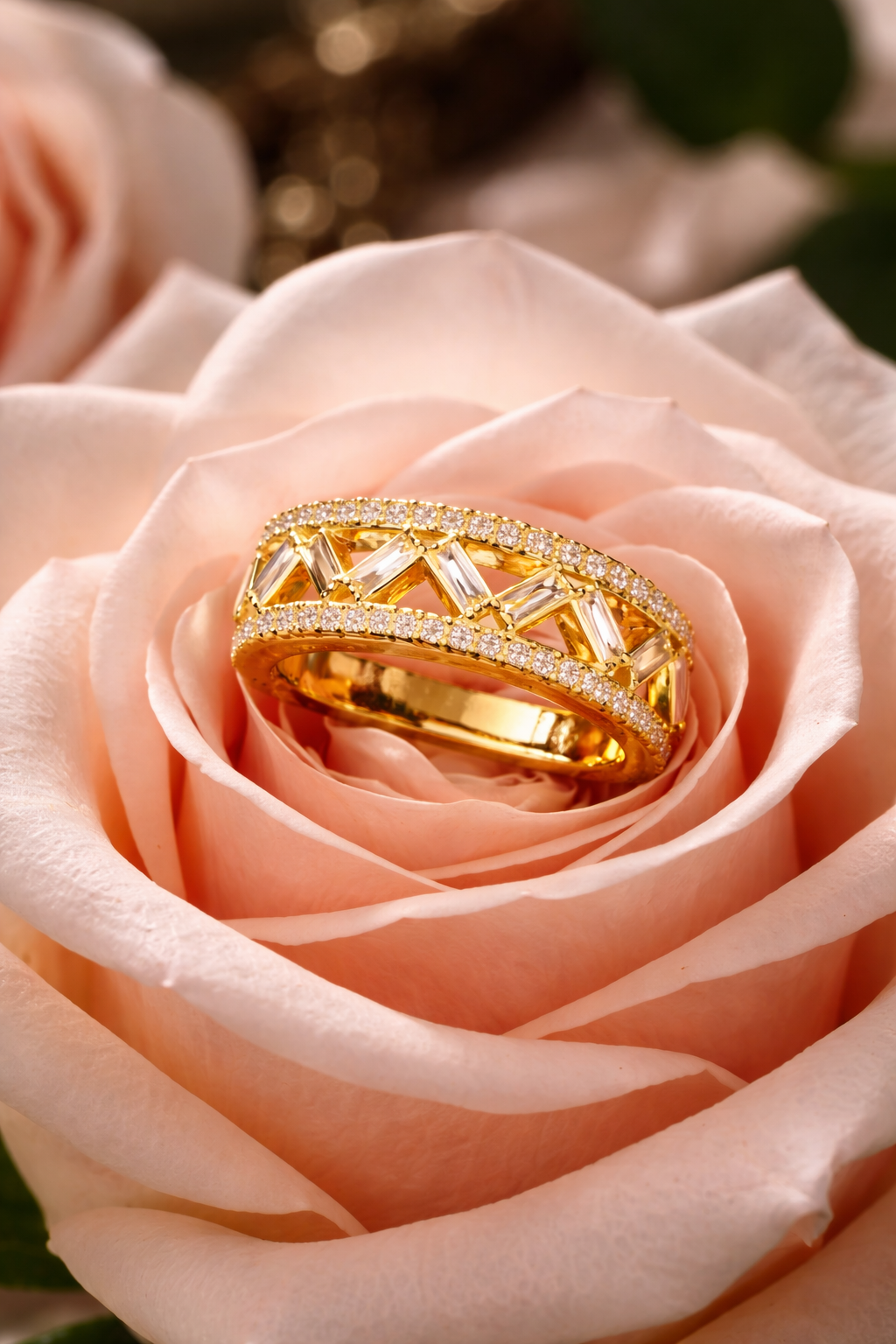 Crisscross Baguette Elegance Anti Tarnish Stainless Steel Ring