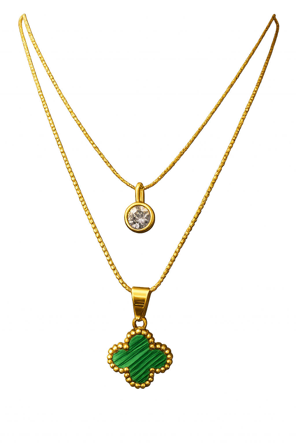 Elegant Dual Layer Anti Tarnish Stainless Steel Clover Charm Necklace