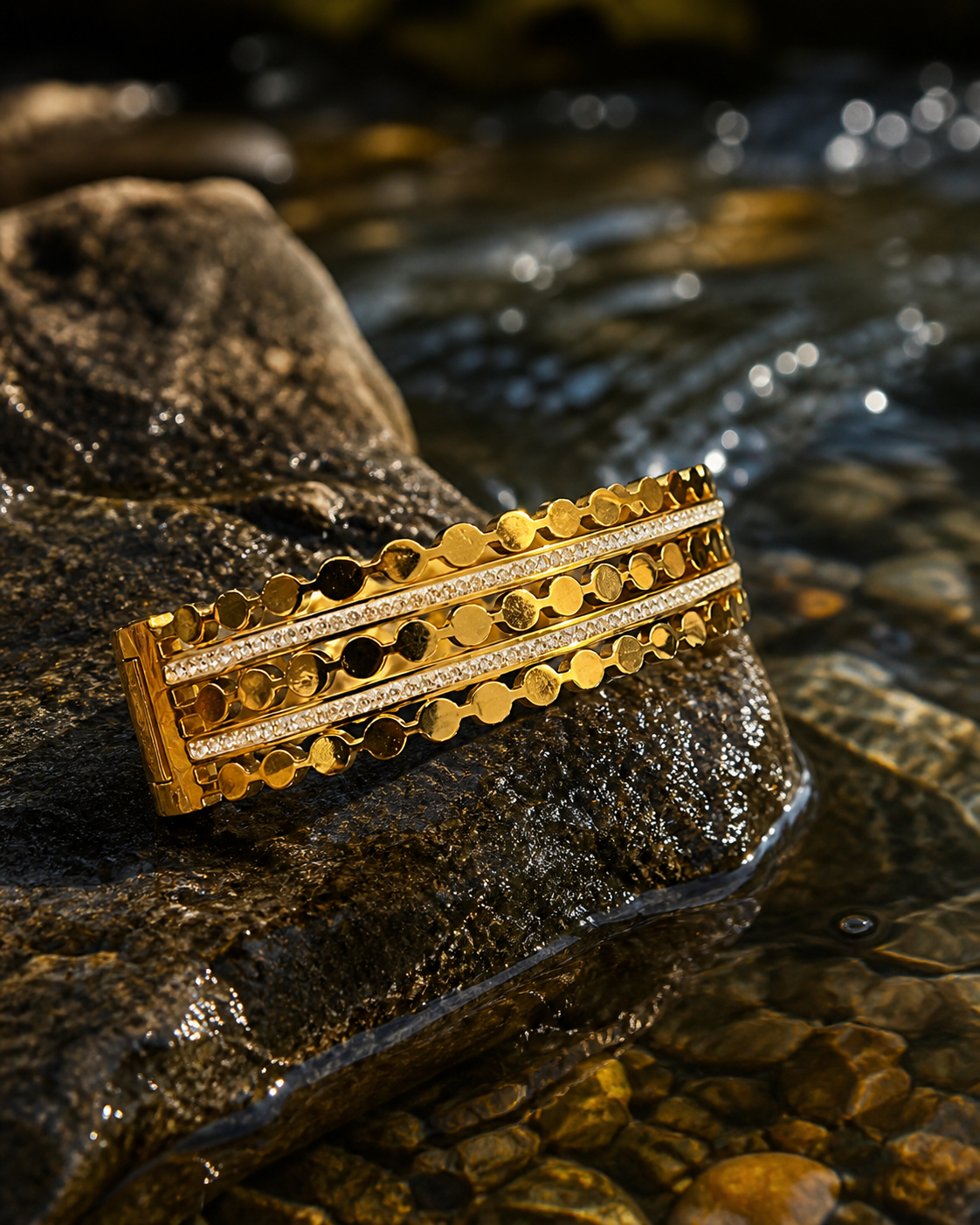 Designer Disc Pattern Anti Tarnish Stainless Steel Bracelet