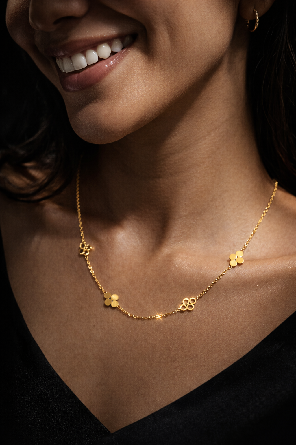 Floral Golden Clover Charm Anti Tarnish Stainless Steel Necklace