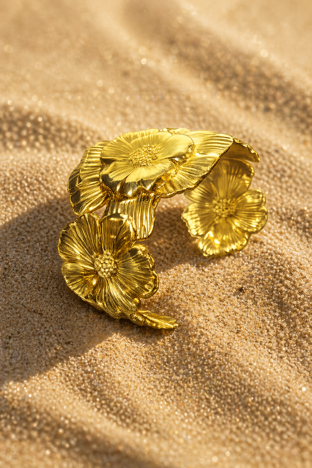 Golden Bloom Anti Tarnish Stainless Steel Floral Cuff Bracelet