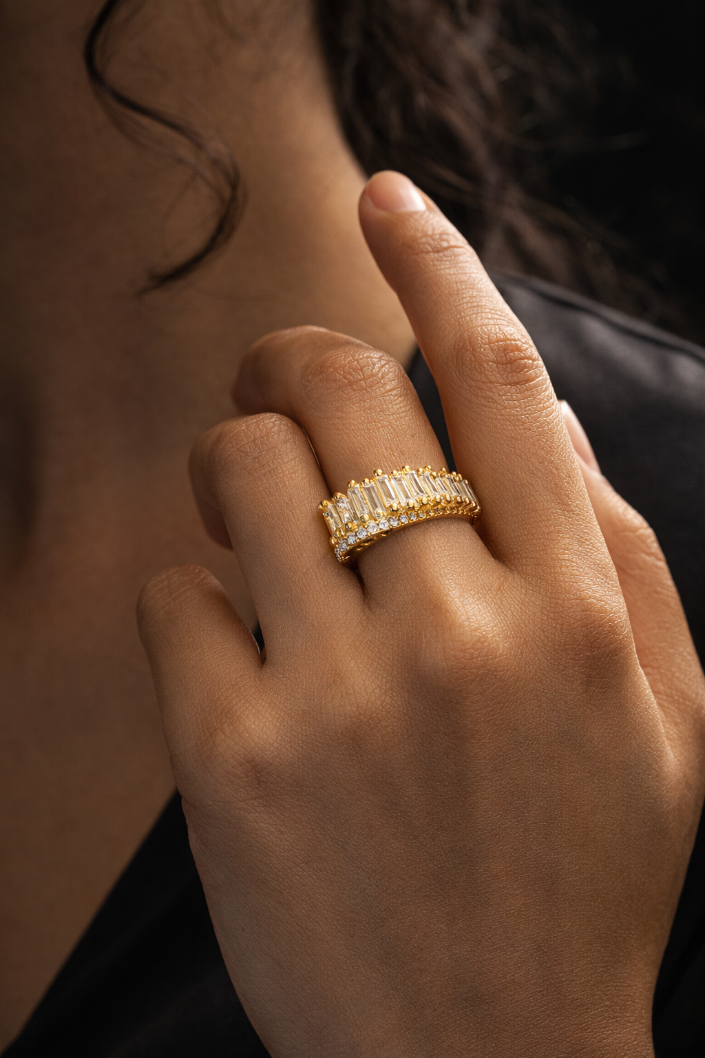 Opulent Crystal Line Anti Tarnish Stainless Steel Ring
