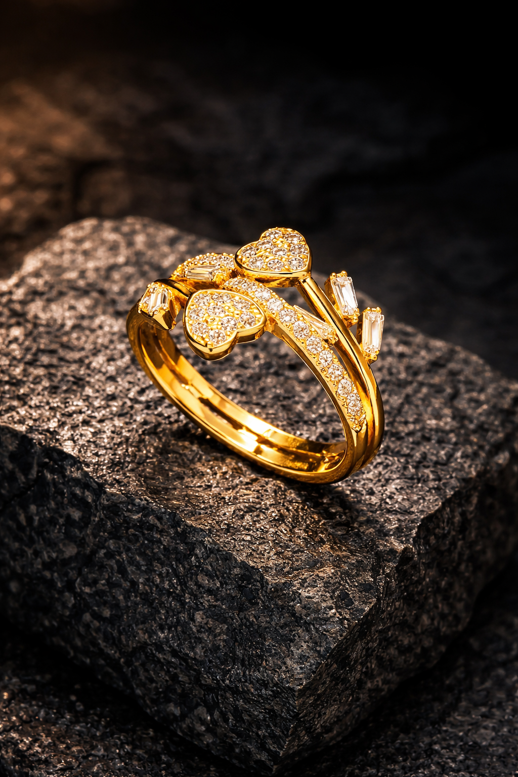 Golden Heart Bloom Anti Tarnish Stainless Steel Ring