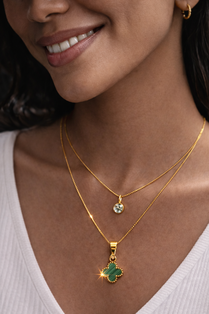 Elegant Dual Layer Anti Tarnish Stainless Steel Clover Charm Necklace