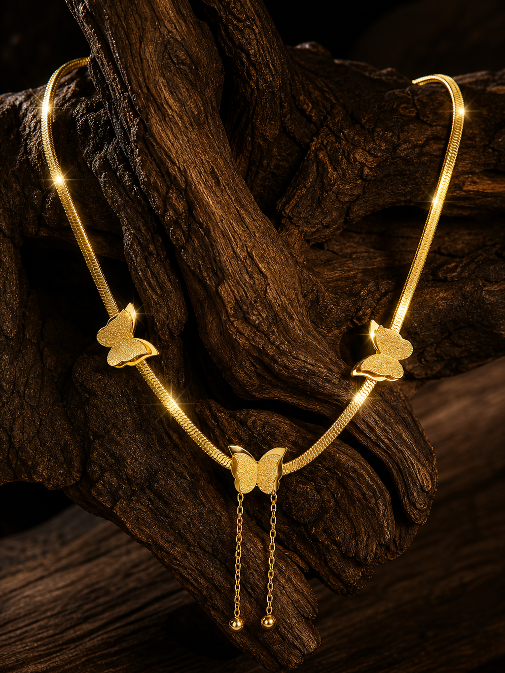 Golden Flutter Anti Tarnish Stainless Steel Butterfly Chain