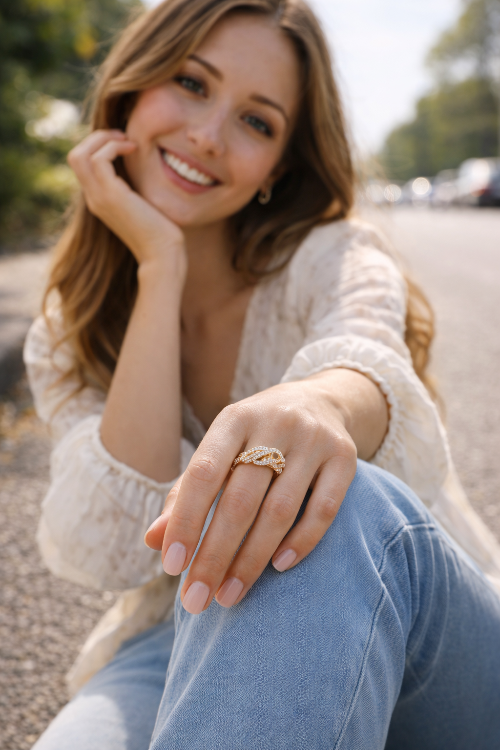 Twisted Diamond Glow Anti Tarnish Stainless Steel Ring