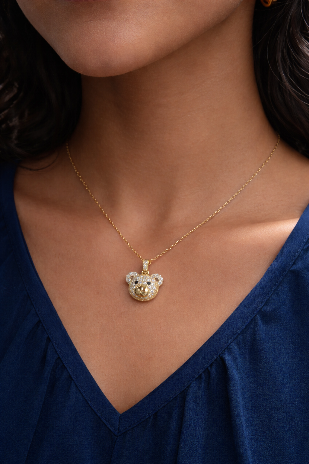 Sparkling Teddy Charm Anti Tarnish Stainless Steel Pendant