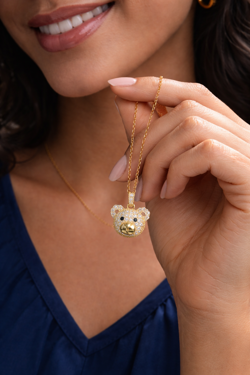 Sparkling Teddy Charm Anti Tarnish Stainless Steel Pendant