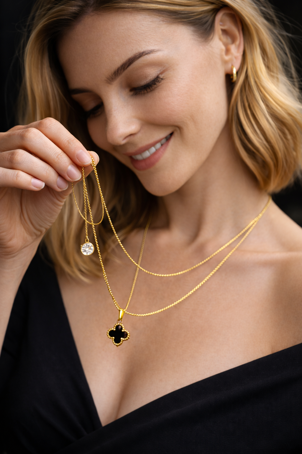 Elegant Dual Anti Tarnish Stainless Steel Charm Layered Necklace with Single lock
