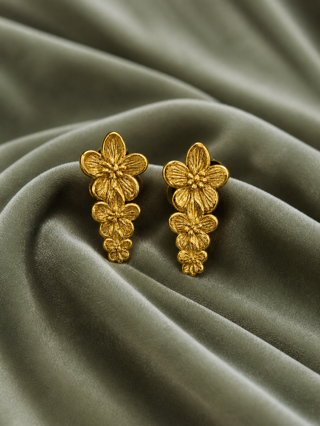 Golden Floral Cascade Earrings – Anti Tarnish Stainless Steel