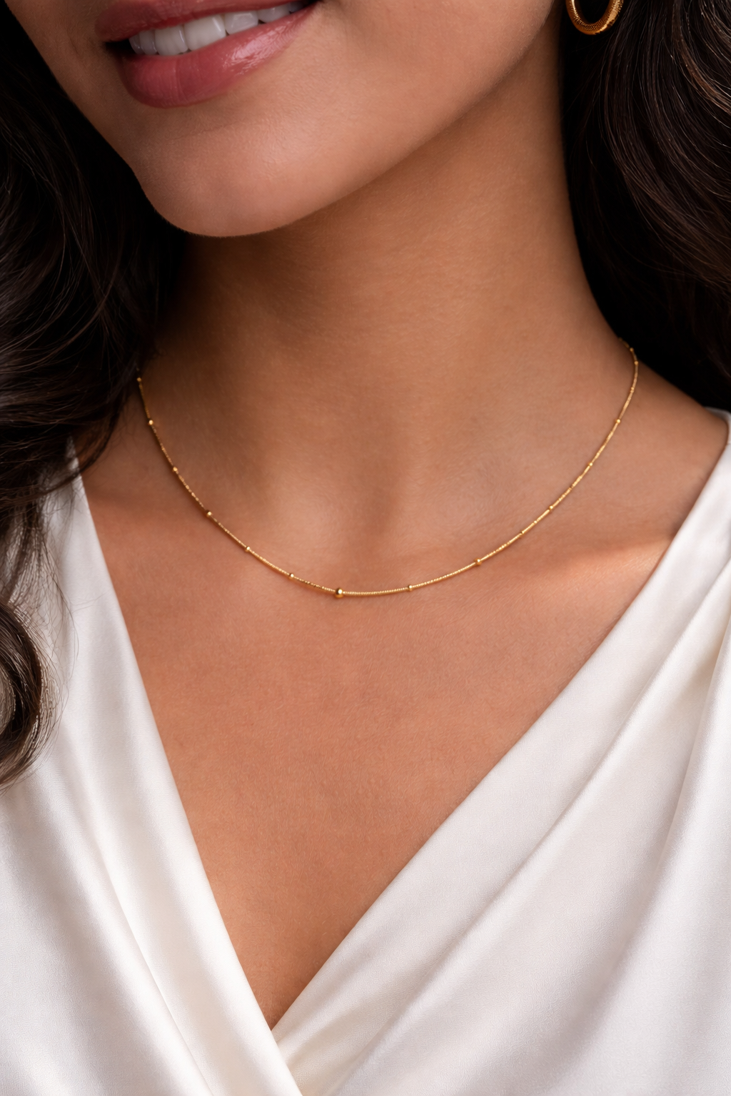 Royal Beaded Tube Gold Anti Tarnish Stainless Steel Necklace