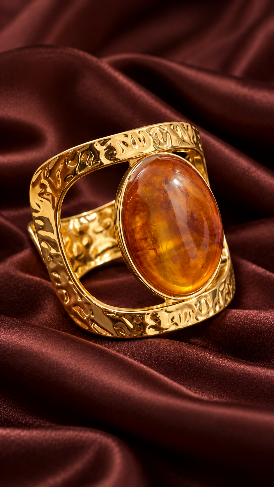 Amber Oval Textured 316L Anti-Tarnish Cuff Bracelet