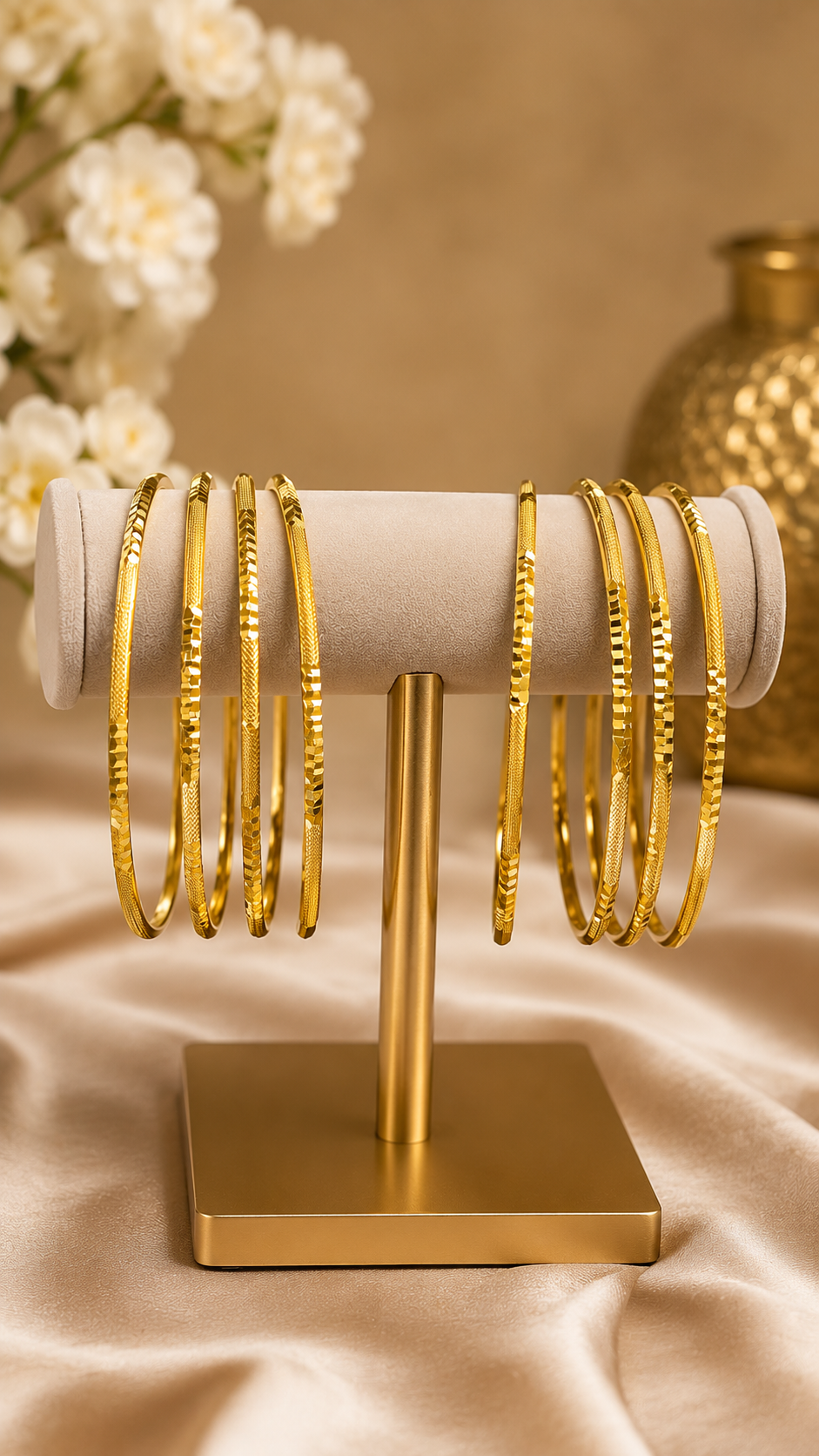 Timeless Spark Anti Tarnish Stainless Steel Textured Bangle Set