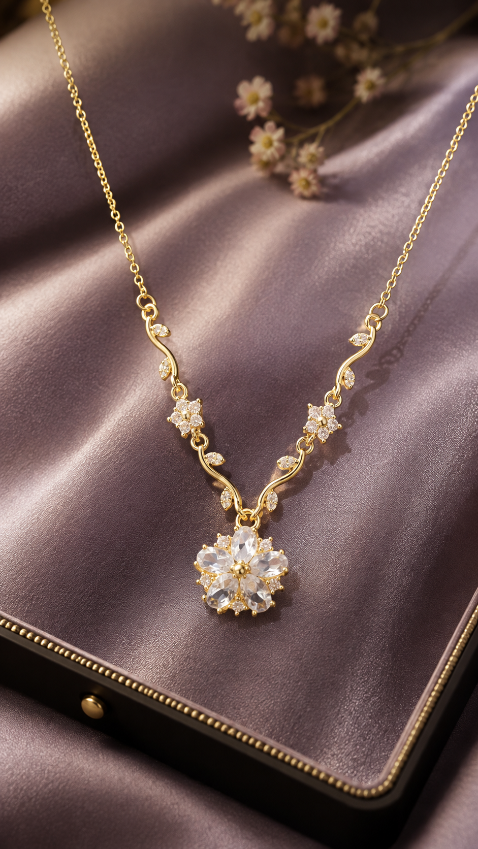 Floral Vine 316L Anti Tarnish AD Pendant Necklace