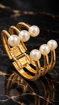 Pearl Trio Gold-Tone 316L Anti Tarnish Open Cuff Bracelet