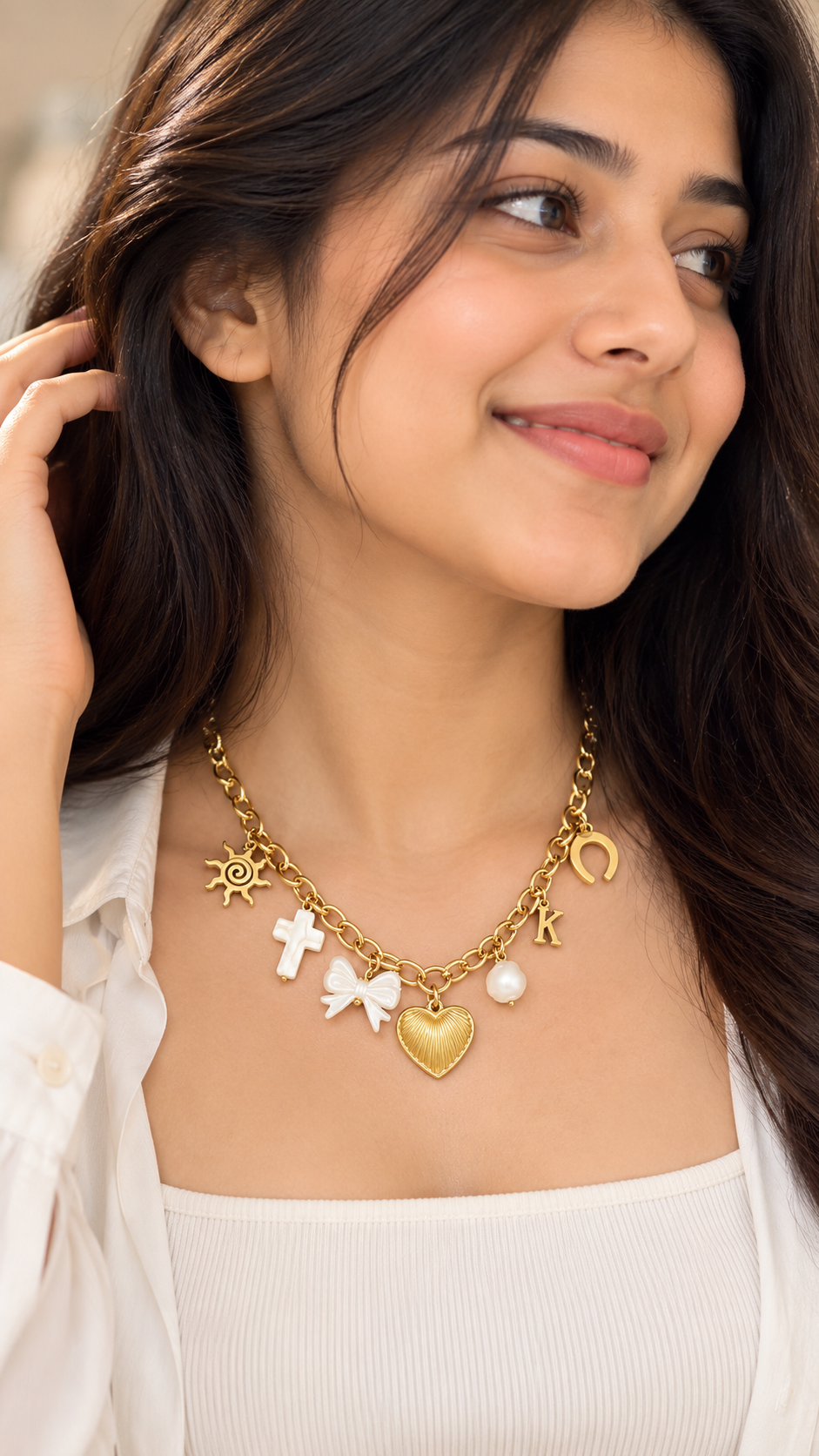 Multi-Charm Heart & Pearl 316L Anti-Tarnish Necklace