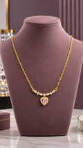 Pink Heart Pendant 316L Anti-Tarnish AD Necklace