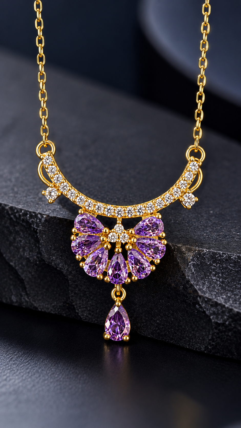 Purple Crystal 316L Anti Tarnish AD Necklace