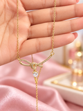 Golden Bow Heart Drop 316L Anti-Tarnish AD Necklace
