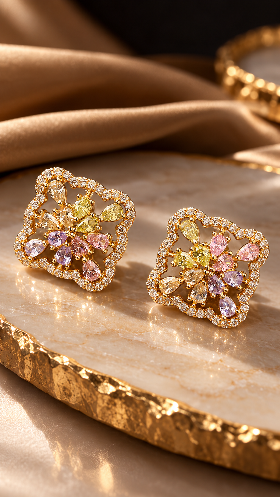 Floral Prism 316L Anti-Tarnish AD Stud Earrings