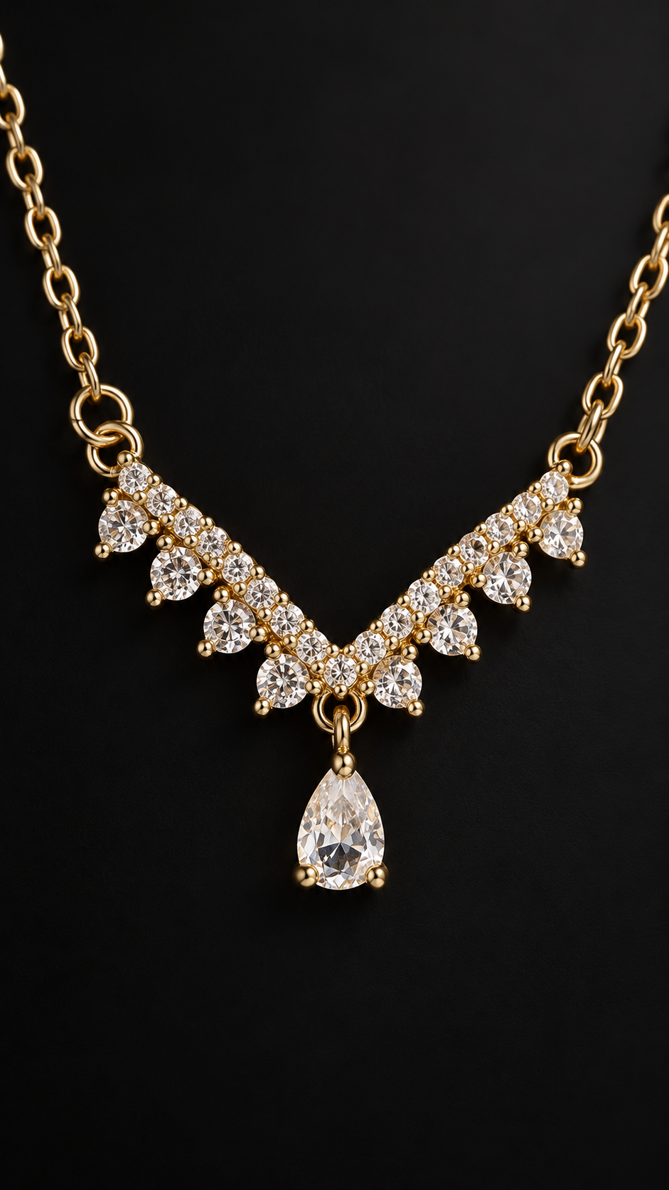 Crystal Teardrop V-Shaped 316L Anti Tarnish AD Necklace