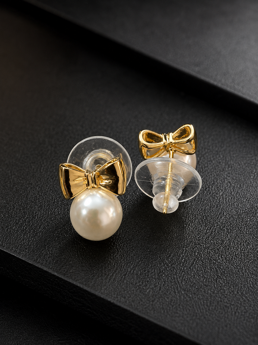 Pearl Bow 316L Anti Tarnish Gold Stud Earrings