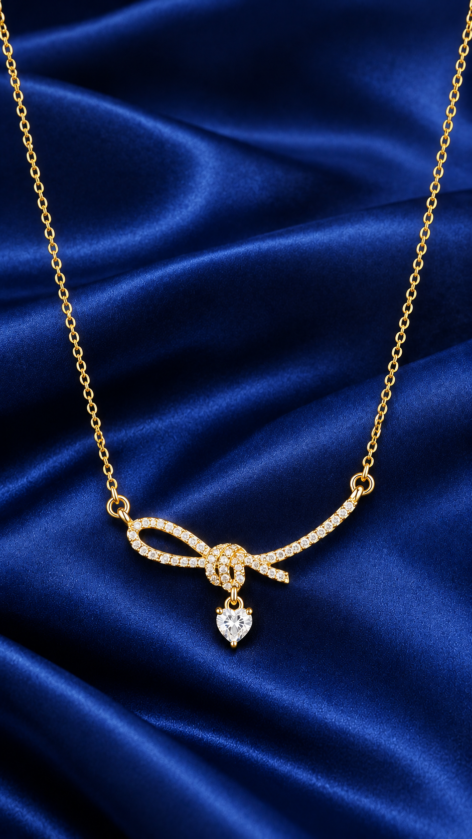 Golden Bow Heart Drop 316L Anti-Tarnish AD Necklace