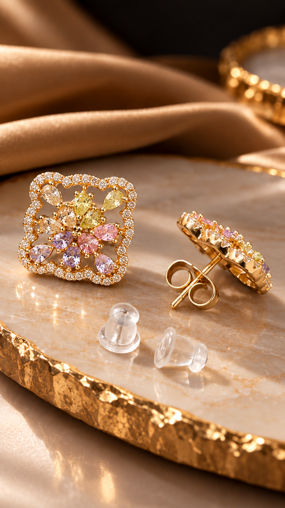 Floral Prism 316L Anti-Tarnish AD Stud Earrings