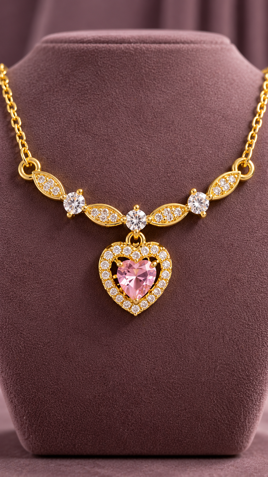 Pink Heart Pendant 316L Anti-Tarnish AD Necklace