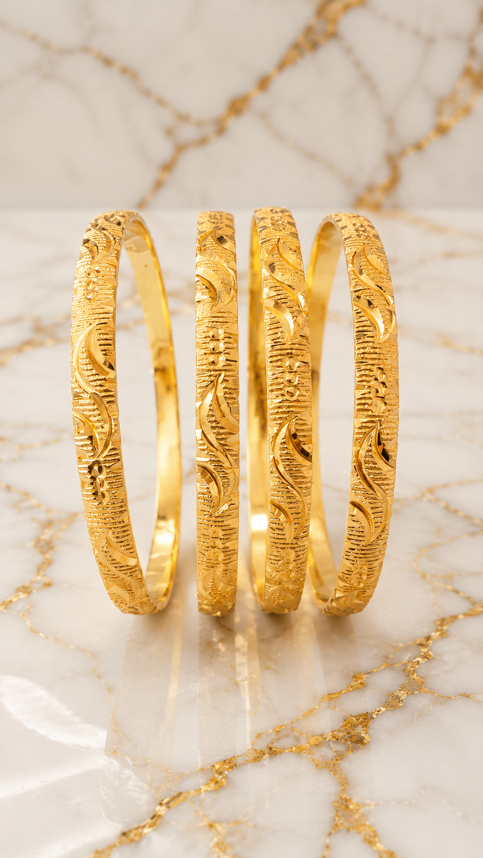 Royal Floral Engraved Anti Tarnish Stainless Steel Bangle Set