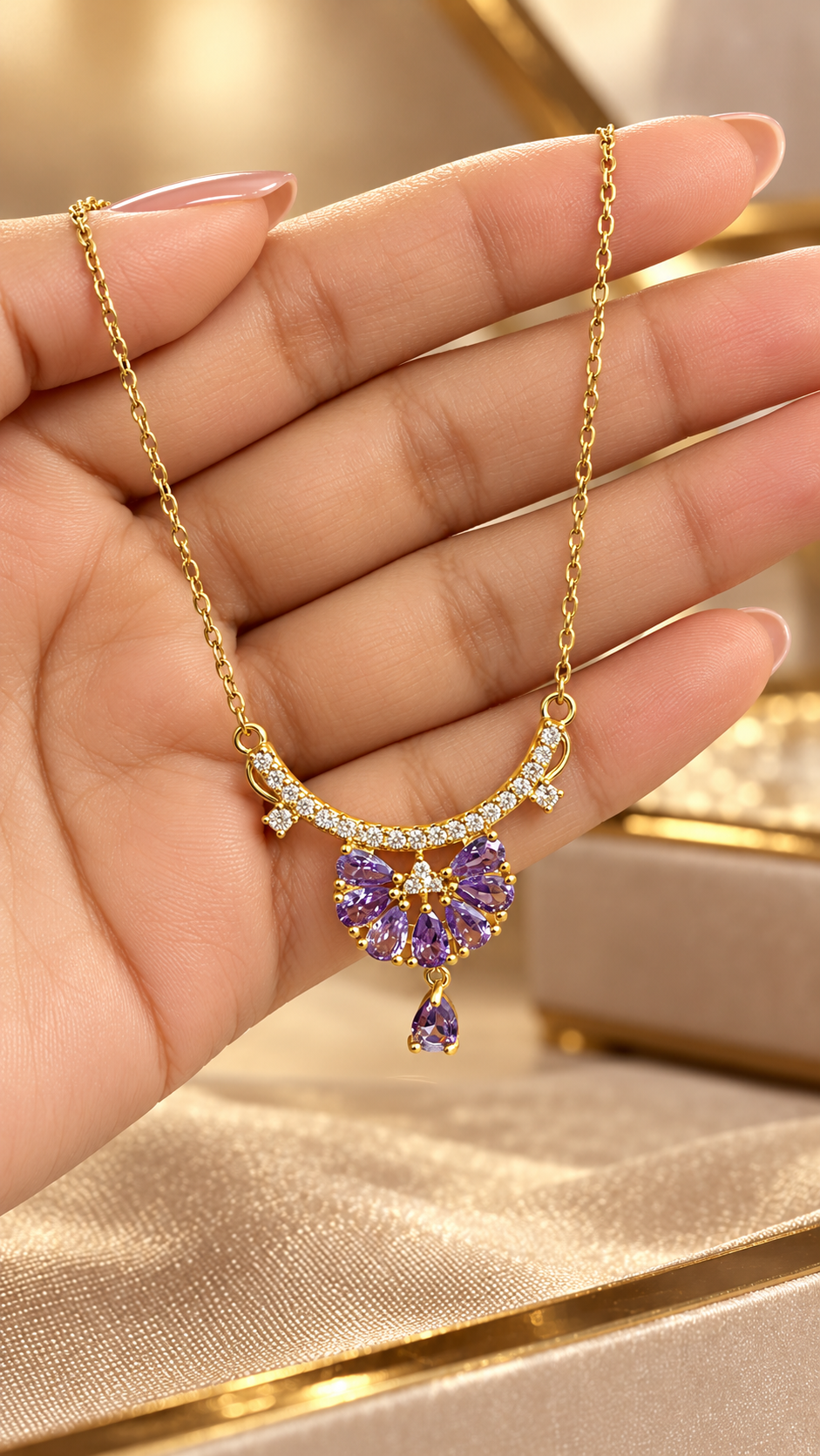 Purple Crystal 316L Anti Tarnish AD Necklace