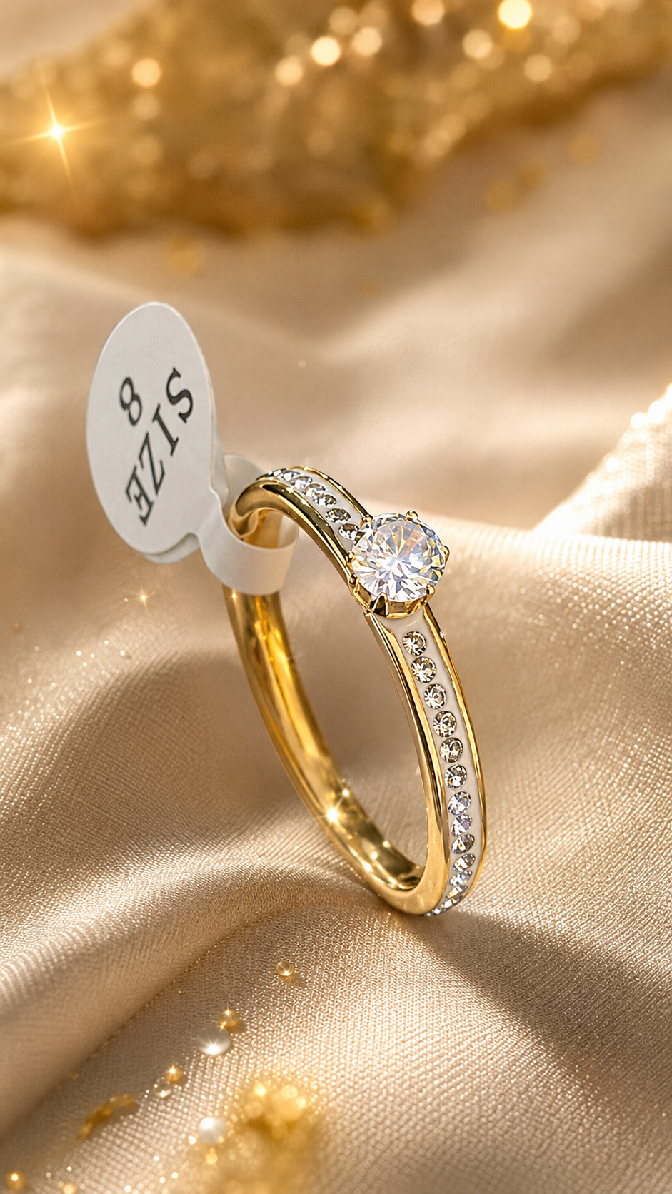 Crystal Solitaire 316L Anti Tarnish AD Ring