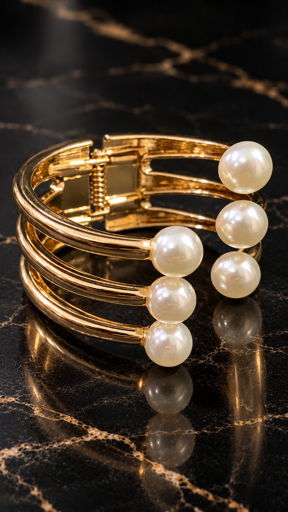 Pearl Trio Gold-Tone 316L Anti Tarnish Open Cuff Bracelet