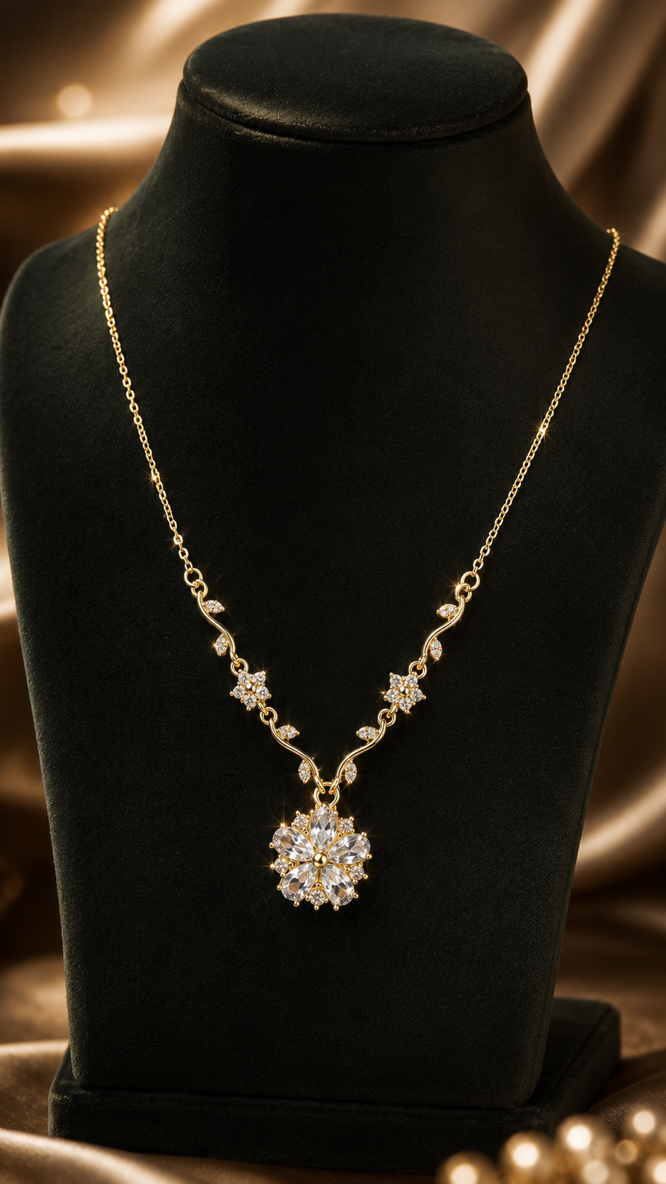 Floral Vine 316L Anti Tarnish AD Pendant Necklace