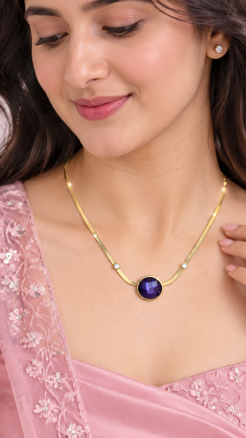 Violet Stone 316L Anti-Tarnish AD Necklace