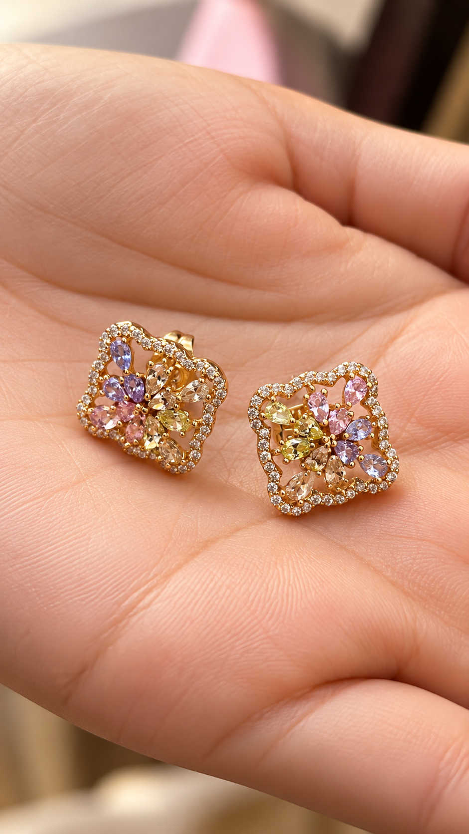 Floral Prism 316L Anti-Tarnish AD Stud Earrings